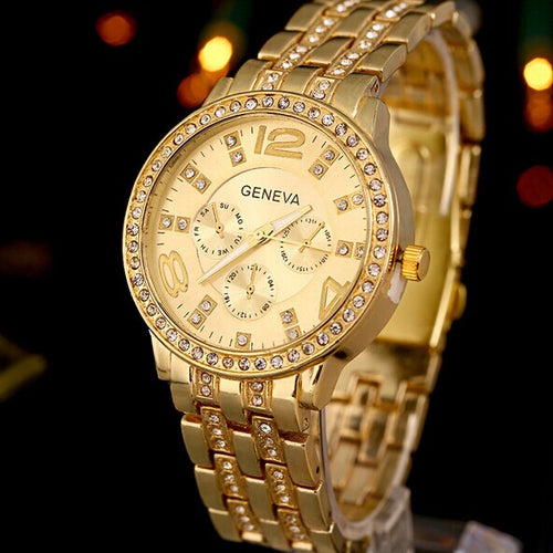 2018 Luxury Brand Geneva Watches Women Steel Gold Quartz