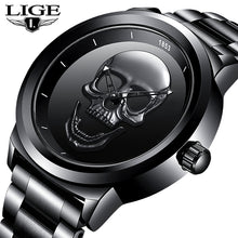 Load image into Gallery viewer, Men 3D Skull Watch LIGE Waterproof Creative Clock