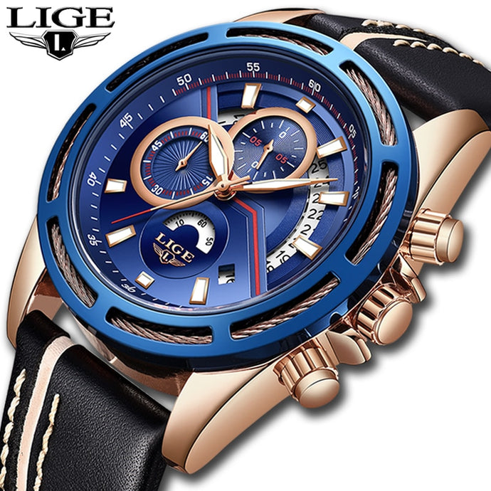 LIGE Mens Watches Luxury Sports ClockWaterproof Fashion Blue Relogio Masculino