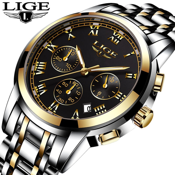 LIGE New Watches Men Waterproof Full Steel
